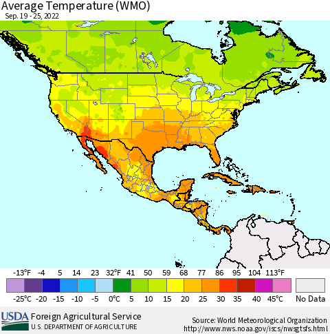 North America Average Temperature (WMO) Thematic Map For 9/19/2022 - 9/25/2022