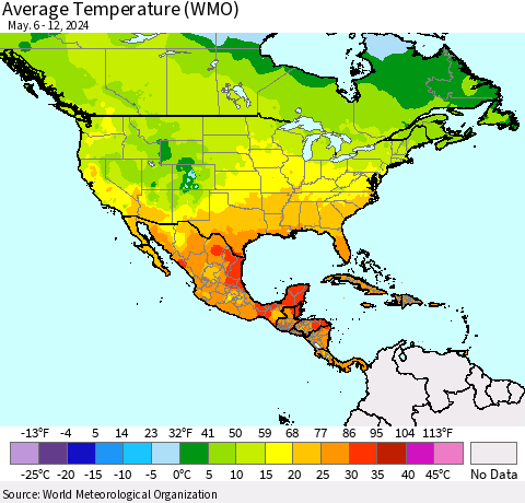 North America Average Temperature (WMO) Thematic Map For 5/6/2024 - 5/12/2024