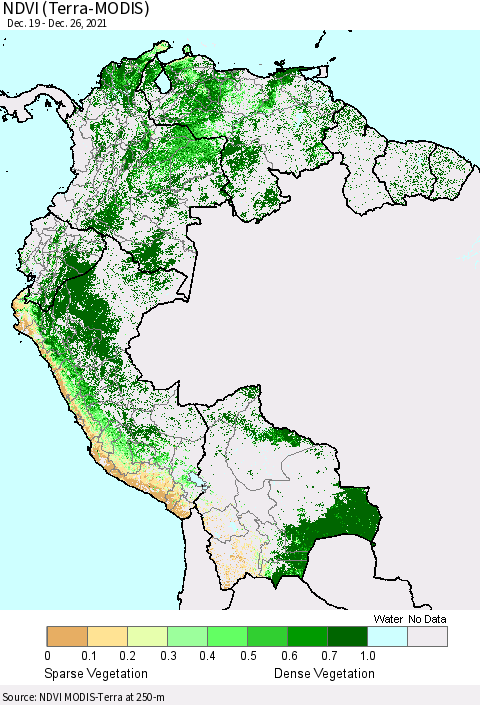 Northern South America NDVI (Terra-MODIS) Thematic Map For 12/19/2021 - 12/26/2021