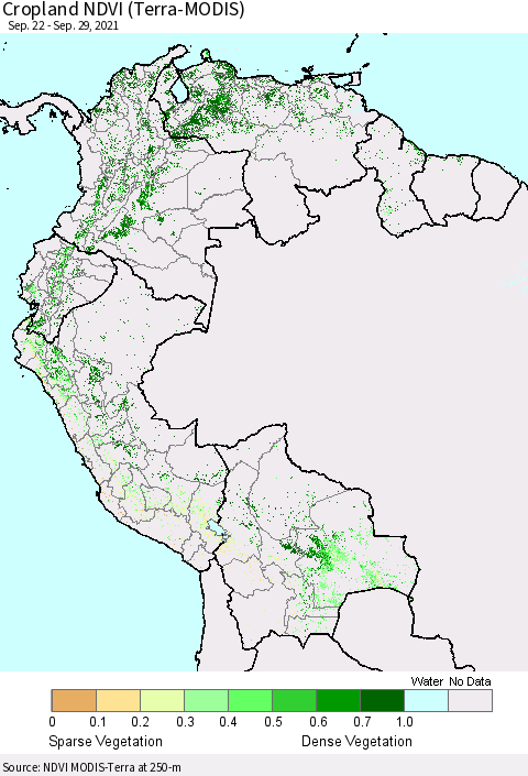 Northern South America Cropland NDVI (Terra-MODIS) Thematic Map For 9/22/2021 - 9/29/2021