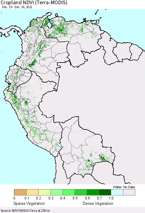 Northern South America Cropland NDVI (Terra-MODIS) Thematic Map For 12/19/2021 - 12/26/2021