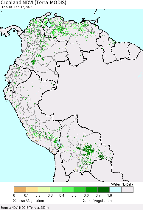 Northern South America Cropland NDVI (Terra-MODIS) Thematic Map For 2/10/2022 - 2/17/2022