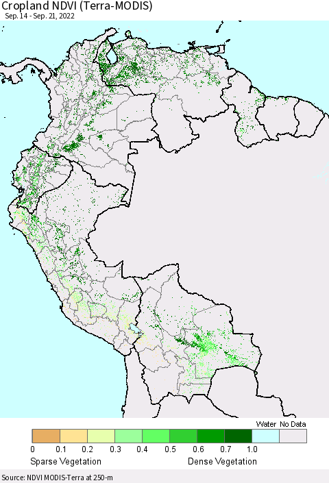 Northern South America Cropland NDVI (Terra-MODIS) Thematic Map For 9/14/2022 - 9/21/2022