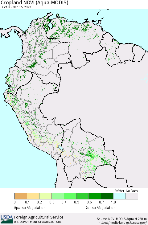 Northern South America Cropland NDVI (Terra-MODIS) Thematic Map For 10/11/2022 - 10/20/2022