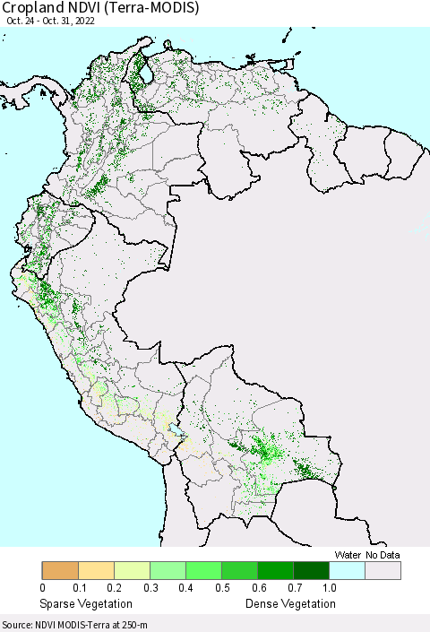 Northern South America Cropland NDVI (Terra-MODIS) Thematic Map For 10/21/2022 - 10/31/2022