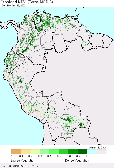 Northern South America Cropland NDVI (Terra-MODIS) Thematic Map For 12/19/2022 - 12/26/2022