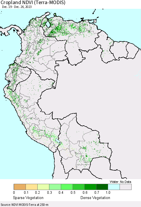 Northern South America Cropland NDVI (Terra-MODIS) Thematic Map For 12/19/2023 - 12/26/2023