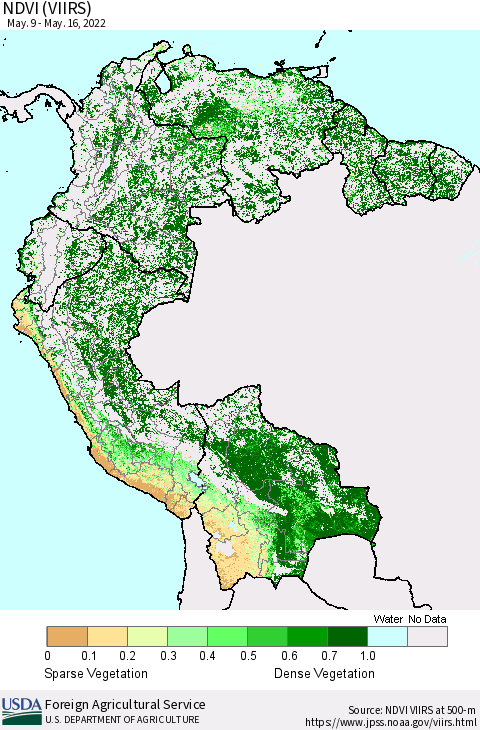 Northern South America NDVI (VIIRS) Thematic Map For 5/11/2022 - 5/20/2022