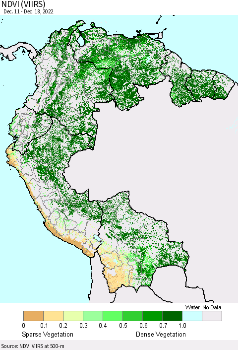 Northern South America NDVI (VIIRS) Thematic Map For 12/11/2022 - 12/18/2022