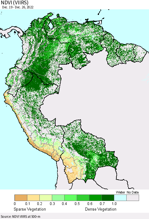 Northern South America NDVI (VIIRS) Thematic Map For 12/19/2022 - 12/26/2022