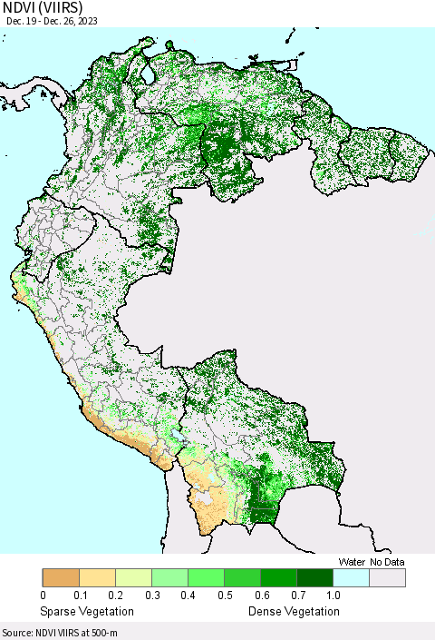 Northern South America NDVI (VIIRS) Thematic Map For 12/19/2023 - 12/26/2023