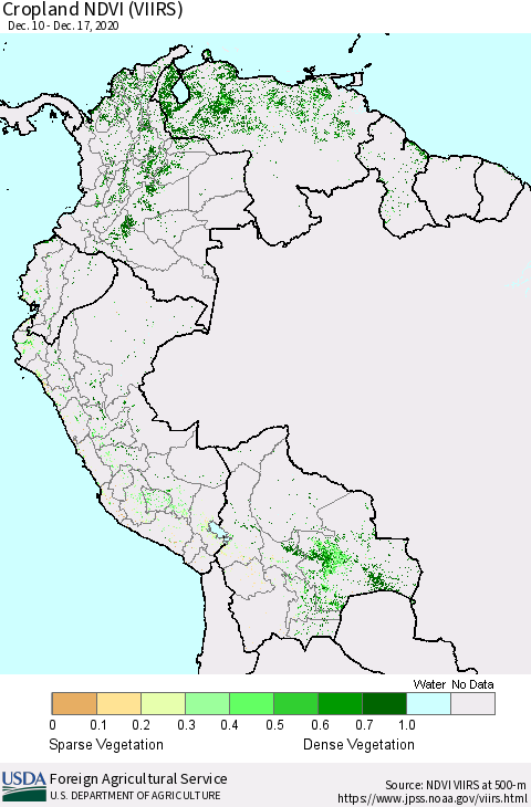Northern South America Cropland NDVI (VIIRS) Thematic Map For 12/11/2020 - 12/20/2020