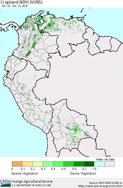 Northern South America Cropland NDVI (VIIRS) Thematic Map For 12/21/2020 - 12/31/2020