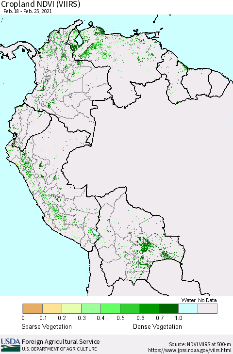 Northern South America Cropland NDVI (VIIRS) Thematic Map For 2/21/2021 - 2/28/2021