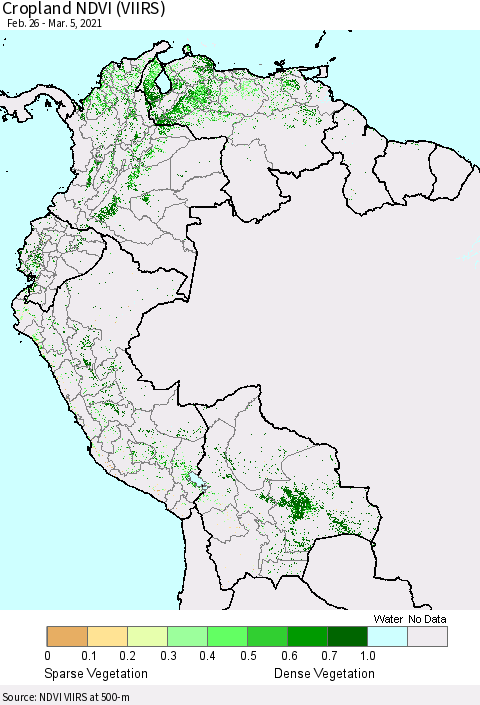 Northern South America Cropland NDVI (VIIRS) Thematic Map For 2/26/2021 - 3/5/2021