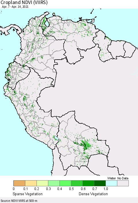 Northern South America Cropland NDVI (VIIRS) Thematic Map For 4/7/2021 - 4/14/2021