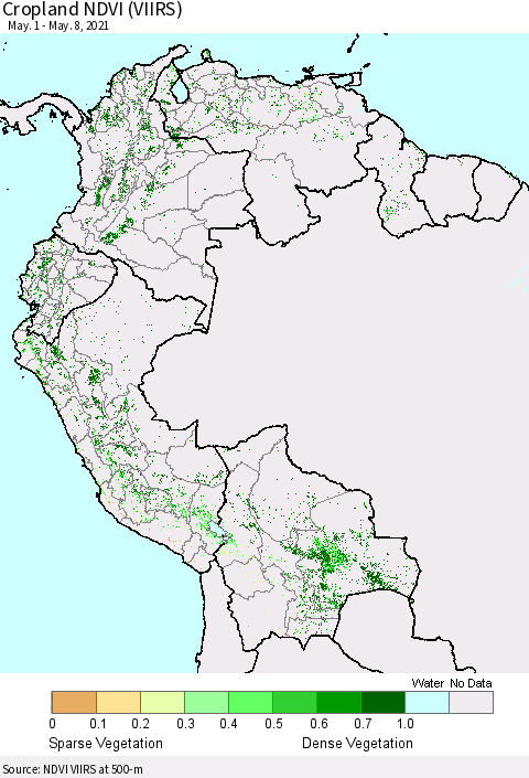 Northern South America Cropland NDVI (VIIRS) Thematic Map For 5/1/2021 - 5/8/2021