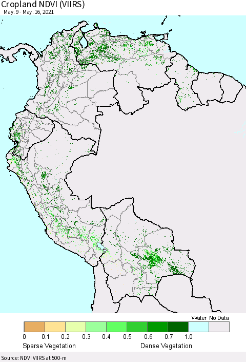 Northern South America Cropland NDVI (VIIRS) Thematic Map For 5/9/2021 - 5/16/2021