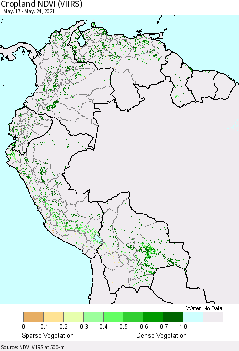 Northern South America Cropland NDVI (VIIRS) Thematic Map For 5/17/2021 - 5/24/2021