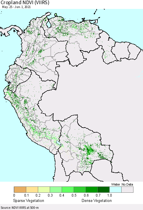 Northern South America Cropland NDVI (VIIRS) Thematic Map For 5/25/2021 - 6/1/2021