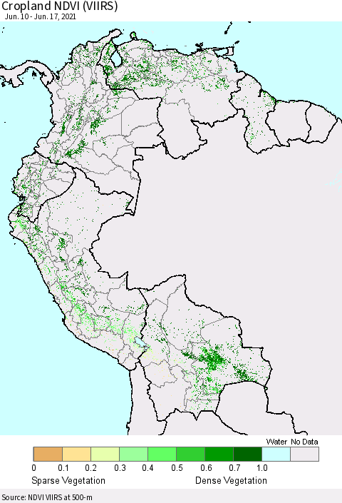 Northern South America Cropland NDVI (VIIRS) Thematic Map For 6/10/2021 - 6/17/2021