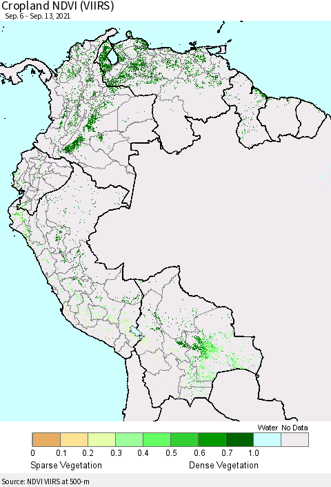 Northern South America Cropland NDVI (VIIRS) Thematic Map For 9/6/2021 - 9/13/2021