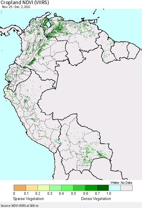 Northern South America Cropland NDVI (VIIRS) Thematic Map For 11/25/2021 - 12/2/2021