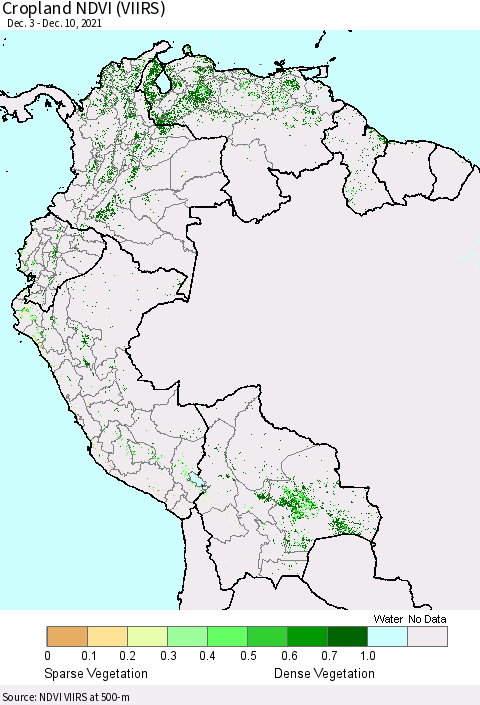 Northern South America Cropland NDVI (VIIRS) Thematic Map For 12/1/2021 - 12/10/2021