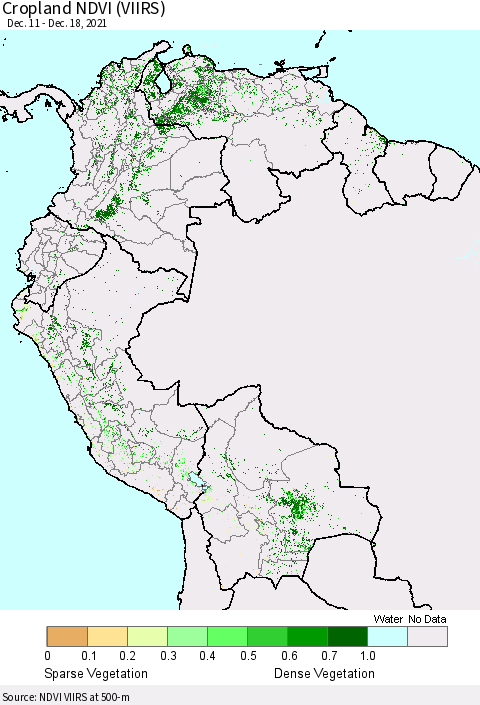 Northern South America Cropland NDVI (VIIRS) Thematic Map For 12/11/2021 - 12/18/2021