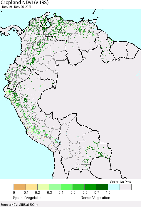 Northern South America Cropland NDVI (VIIRS) Thematic Map For 12/19/2021 - 12/26/2021