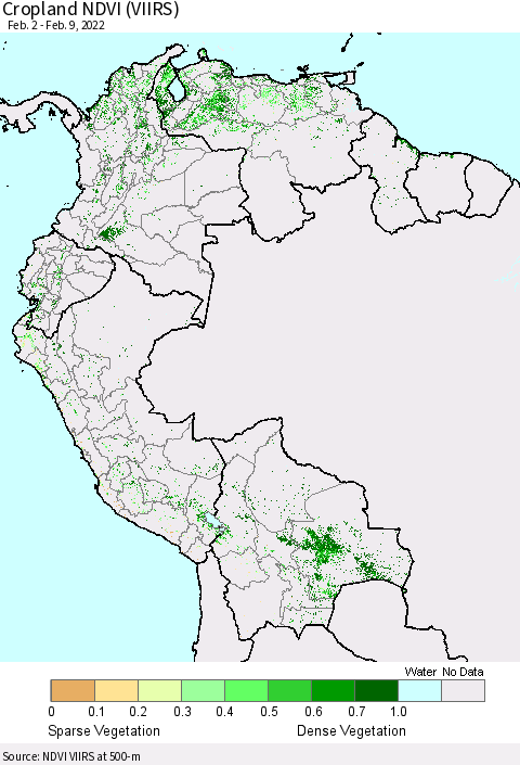 Northern South America Cropland NDVI (VIIRS) Thematic Map For 2/2/2022 - 2/9/2022
