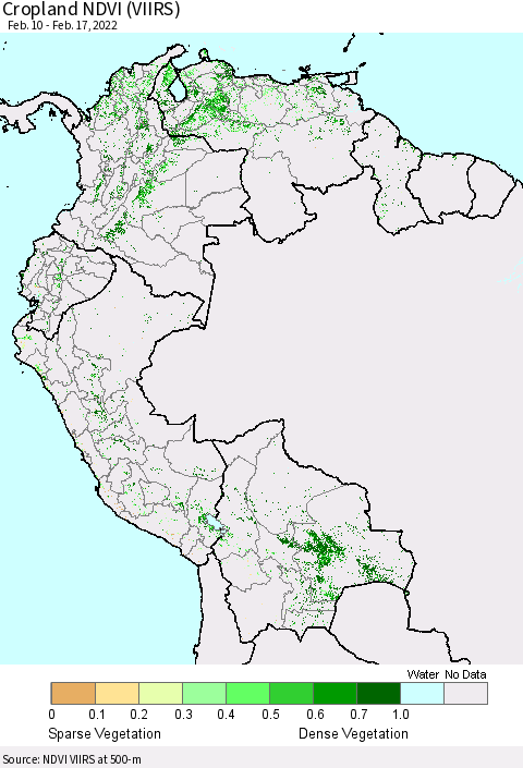 Northern South America Cropland NDVI (VIIRS) Thematic Map For 2/10/2022 - 2/17/2022
