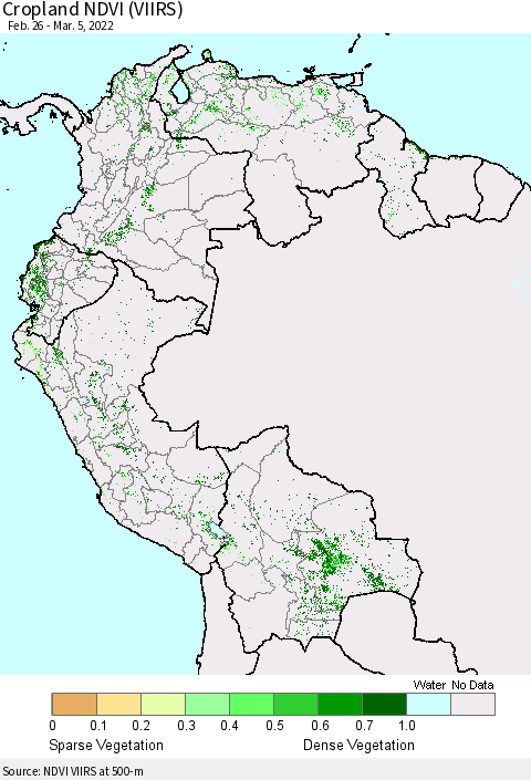 Northern South America Cropland NDVI (VIIRS) Thematic Map For 2/26/2022 - 3/5/2022