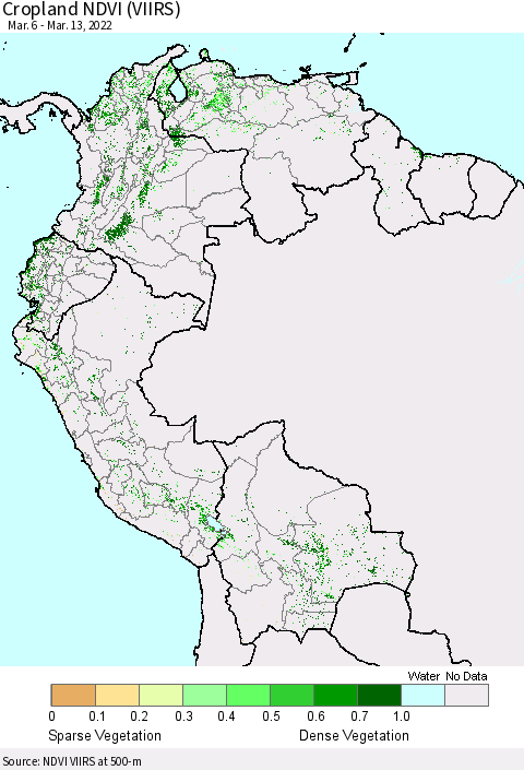 Northern South America Cropland NDVI (VIIRS) Thematic Map For 3/6/2022 - 3/13/2022