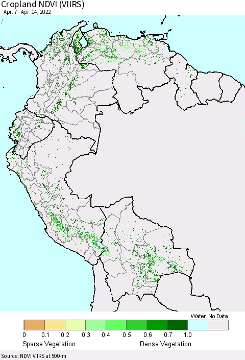 Northern South America Cropland NDVI (VIIRS) Thematic Map For 4/7/2022 - 4/14/2022