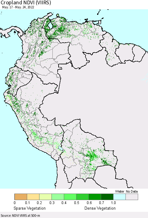 Northern South America Cropland NDVI (VIIRS) Thematic Map For 5/17/2022 - 5/24/2022