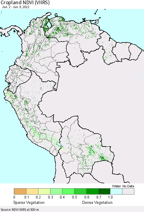 Northern South America Cropland NDVI (VIIRS) Thematic Map For 6/2/2022 - 6/9/2022