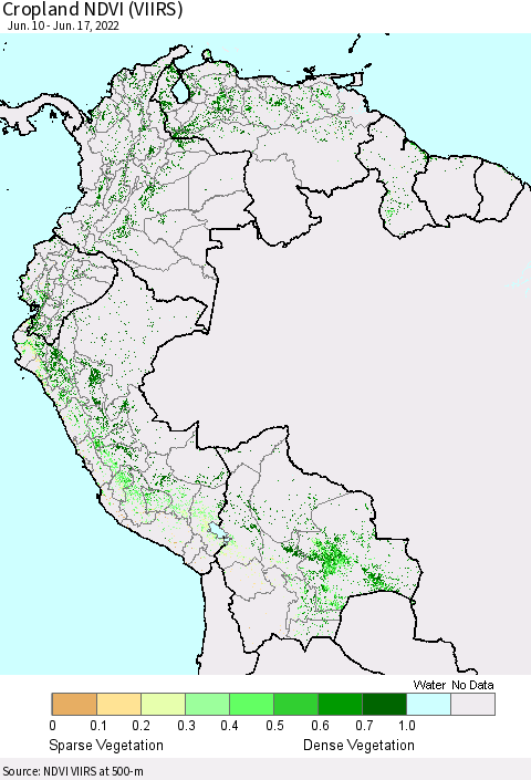 Northern South America Cropland NDVI (VIIRS) Thematic Map For 6/10/2022 - 6/17/2022