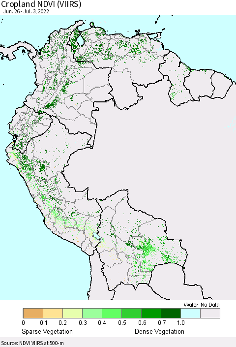 Northern South America Cropland NDVI (VIIRS) Thematic Map For 6/26/2022 - 7/3/2022