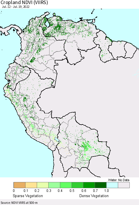 Northern South America Cropland NDVI (VIIRS) Thematic Map For 7/12/2022 - 7/19/2022