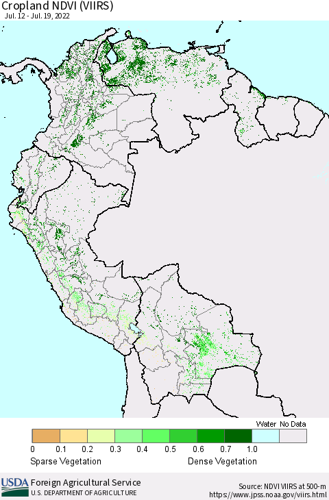 Northern South America Cropland NDVI (VIIRS) Thematic Map For 7/11/2022 - 7/20/2022