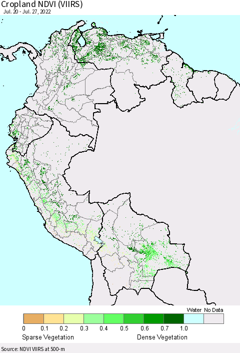 Northern South America Cropland NDVI (VIIRS) Thematic Map For 7/20/2022 - 7/27/2022