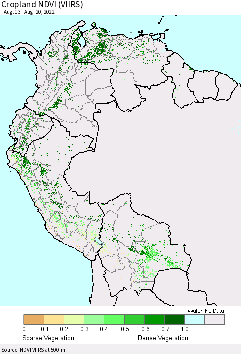 Northern South America Cropland NDVI (VIIRS) Thematic Map For 8/13/2022 - 8/20/2022