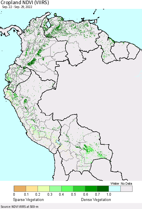Northern South America Cropland NDVI (VIIRS) Thematic Map For 9/22/2022 - 9/29/2022