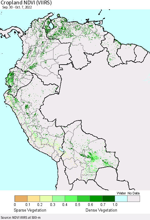 Northern South America Cropland NDVI (VIIRS) Thematic Map For 9/30/2022 - 10/7/2022