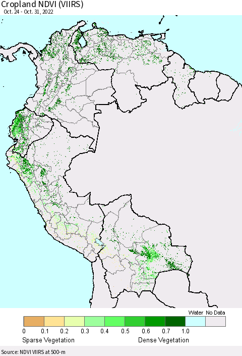 Northern South America Cropland NDVI (VIIRS) Thematic Map For 10/21/2022 - 10/31/2022