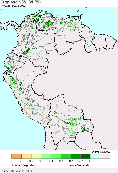 Northern South America Cropland NDVI (VIIRS) Thematic Map For 11/25/2022 - 12/2/2022