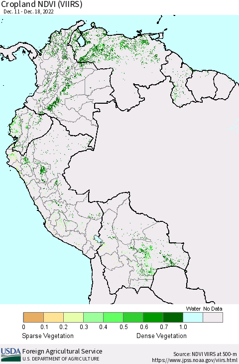 Northern South America Cropland NDVI (VIIRS) Thematic Map For 12/11/2022 - 12/20/2022