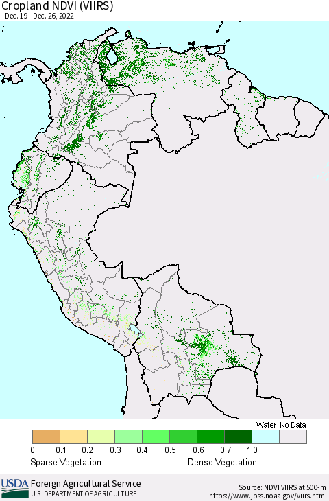 Northern South America Cropland NDVI (VIIRS) Thematic Map For 12/21/2022 - 12/31/2022