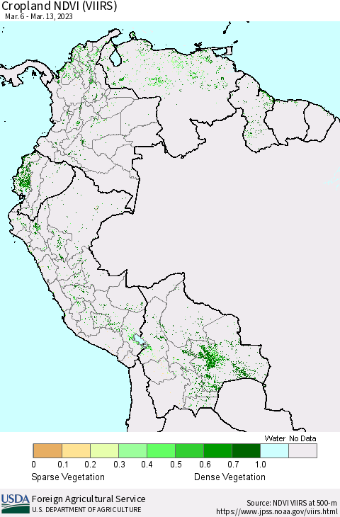 Northern South America Cropland NDVI (VIIRS) Thematic Map For 3/11/2023 - 3/20/2023